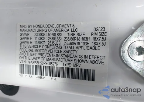 2023 Honda Cr-V Hybrid Sport z USA, uszkodzony, nr VIN 7FARS5H50PE005276